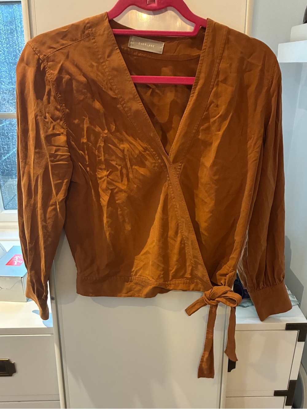 Everlane Burnt Orange Wrap Tie Blouse